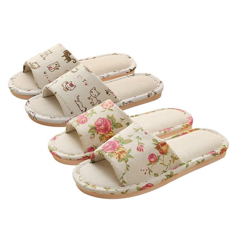 Women Casual Floral Home Slippers Soft Non-slip Foam Bottom Slippers Spring Autumn Indoor Couple Linen Slipper Flip Flops Slides Slip-On Indoor Slippers For Women Soft Womens Flannel Home Bedroom Slippers