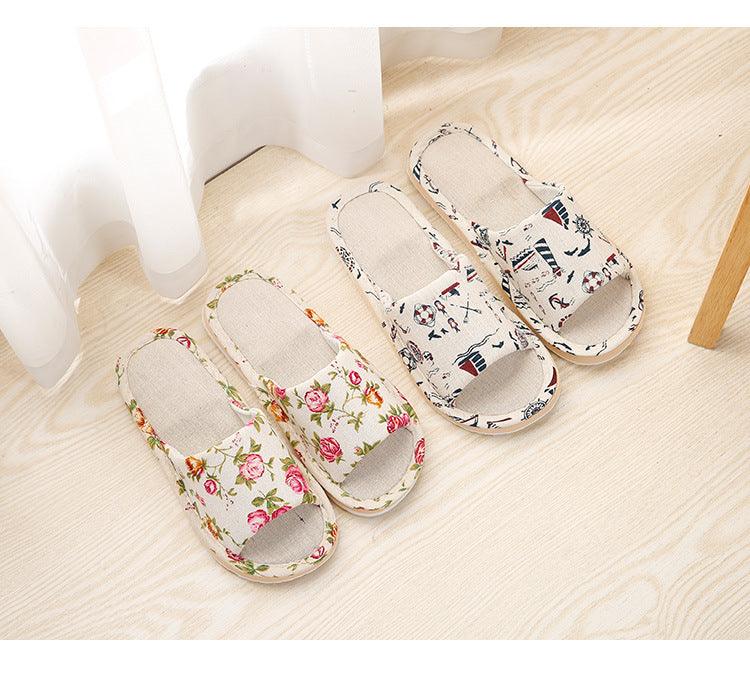 Women Casual Floral Home Slippers Soft Non-slip Foam Bottom Slippers Spring Autumn Indoor Couple Linen Slipper Flip Flops Slides Slip-On Indoor Slippers For Women Soft Womens Flannel Home Bedroom Slippers