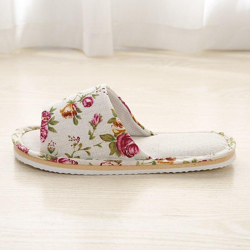 Women Casual Floral Home Slippers Soft Non-slip Foam Bottom Slippers Spring Autumn Indoor Couple Linen Slipper Flip Flops Slides Slip-On Indoor Slippers For Women Soft Womens Flannel Home Bedroom Slippers