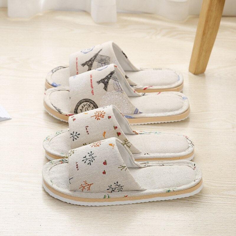 Women Casual Floral Home Slippers Soft Non-slip Foam Bottom Slippers Spring Autumn Indoor Couple Linen Slipper Flip Flops Slides Slip-On Indoor Slippers For Women Soft Womens Flannel Home Bedroom Slippers