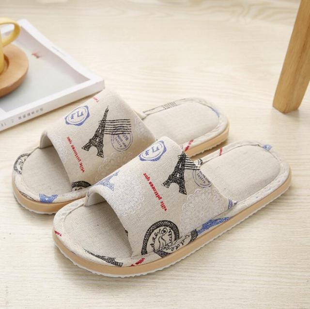 Women Casual Floral Home Slippers Soft Non-slip Foam Bottom Slippers Spring Autumn Indoor Couple Linen Slipper Flip Flops Slides Slip-On Indoor Slippers For Women Soft Womens Flannel Home Bedroom Slippers