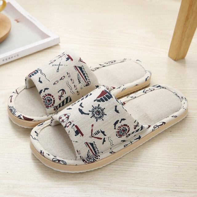 Women Casual Floral Home Slippers Soft Non-slip Foam Bottom Slippers Spring Autumn Indoor Couple Linen Slipper Flip Flops Slides Slip-On Indoor Slippers For Women Soft Womens Flannel Home Bedroom Slippers