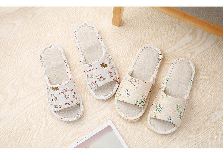 Women Casual Floral Home Slippers Soft Non-slip Foam Bottom Slippers Spring Autumn Indoor Couple Linen Slipper Flip Flops Slides Slip-On Indoor Slippers For Women Soft Womens Flannel Home Bedroom Slippers