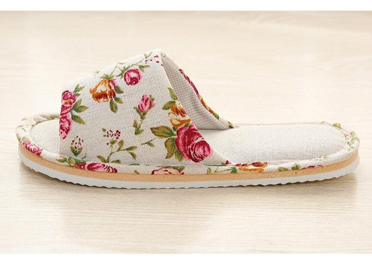 Women Casual Floral Indoor Home Slippers Flower Soft Slippers Spring Autumn Flip Flops Slides Slippers Cozy Casual Footwear Cloth Slippers Open Toe Low-Top Flat Slipper Indoor House Slippers