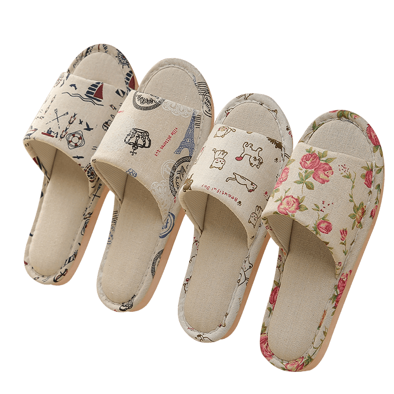 Women Casual Floral Indoor Home Slippers Flower Soft Slippers Spring Autumn Flip Flops Slides Slippers Cozy Casual Footwear Cloth Slippers Open Toe Low-Top Flat Slipper Indoor House Slippers