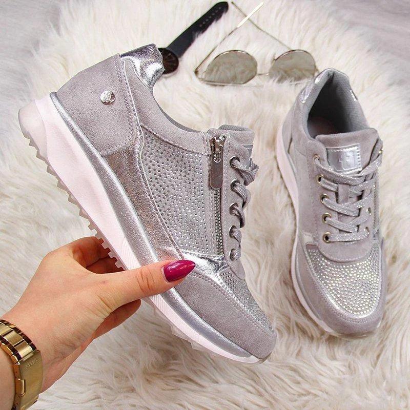 Women Casual Shoes New Fashion Flat Shoes Zipper Lace Up Comfortable Sneakers Female Vulcanized Shoes Womens Platform Slip-on High Top Sneakers Round Toe Thick Sole