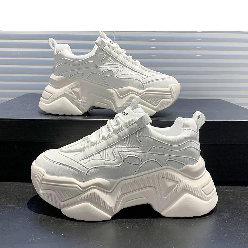 Women Chunky Sneakers Casual Vulcanized Woman High Platform Sneakers Lace Up White Sneakers White Shoes Autumn Winter Fashion Platform High Quality Sneakers