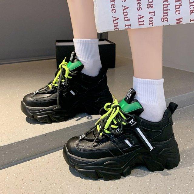 Women Chunky Sneakers Casual Vulcanized Woman High Platform Sneakers Lace Up White Sneakers White Shoes Autumn Winter Fashion Platform High Quality Sneakers