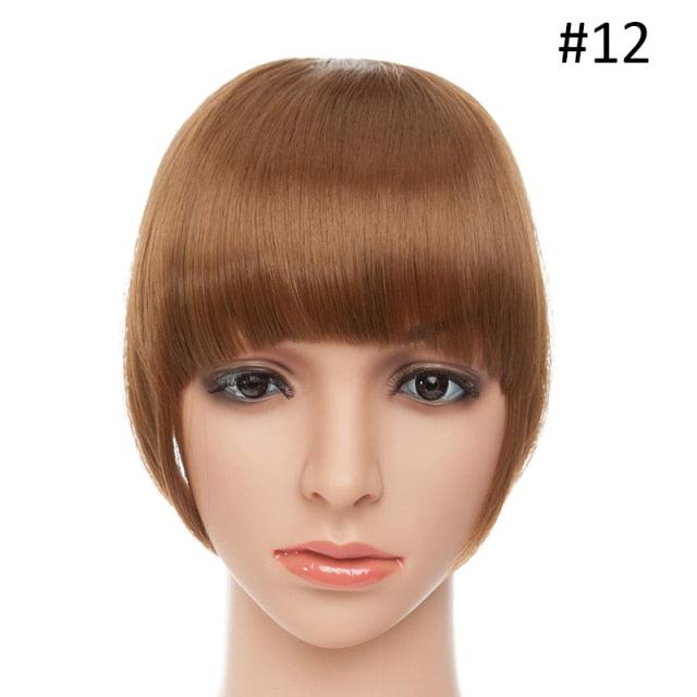 Women Clip In Hair Bangs Hairpiece Clip In Hair Extension Synthetic Hair Extension Blunt Bangs Fake Bangs For Women Flat Neat Bangs With Temples For Women One Piece Hairpiece