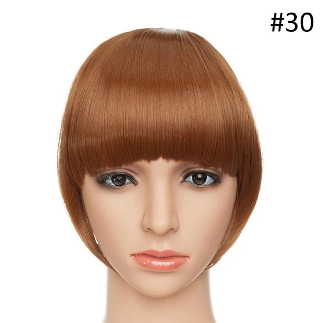 Women Clip In Hair Bangs Hairpiece Clip In Hair Extension Synthetic Hair Extension Blunt Bangs Fake Bangs For Women Flat Neat Bangs With Temples For Women One Piece Hairpiece