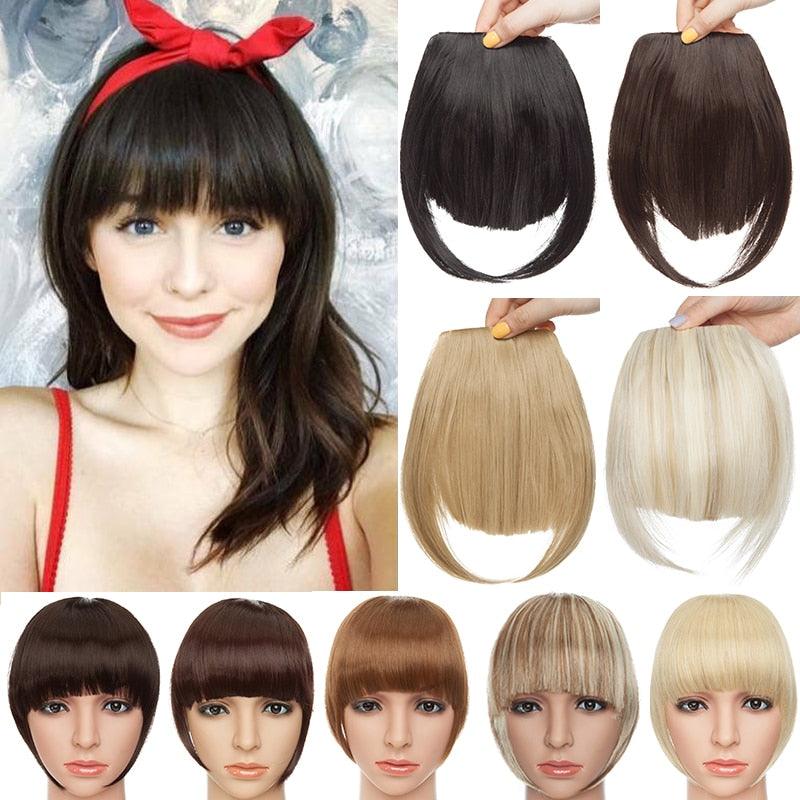 Women Clip In Hair Bangs Hairpiece Clip In Hair Extension Synthetic Hair Extension Blunt Bangs Fake Bangs For Women Flat Neat Bangs With Temples For Women One Piece Hairpiece