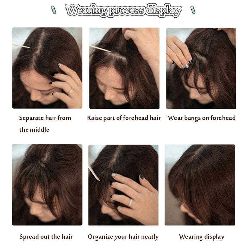 Women Clip In Hair Bangs Hairpiece Synthetic Fake Hair Piece Clip In Hair Extensions Front Natural Flat Neat Fringe Bangs With Temples For Women One Piece Hairpiece