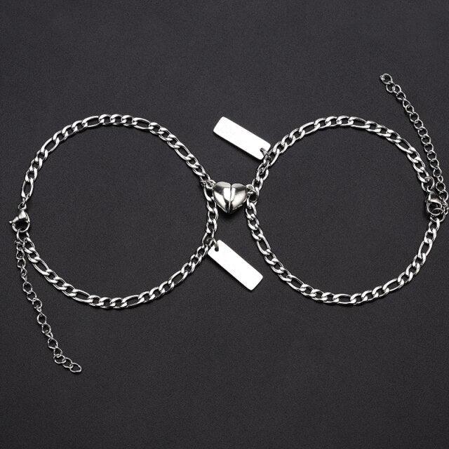 Women Cute Heart Magnet Couple Bracelet Charm Jewelry Stainless Steel Chain Bracelets Magnetic Bracelets For Couples Matching Bracelets Promise Bracelet Stainless Steel Chain For Women Men