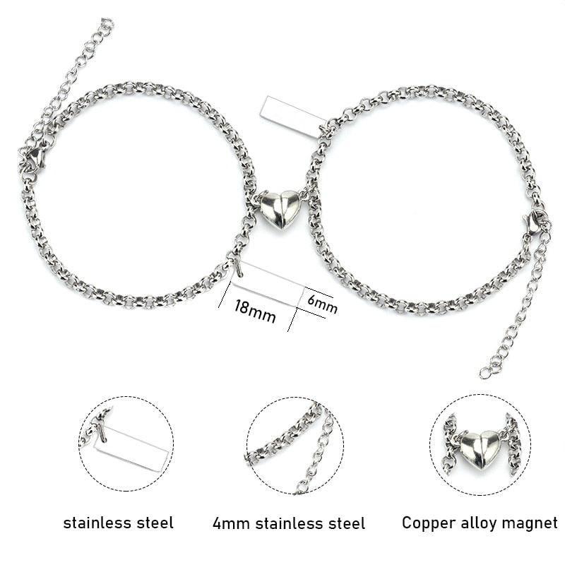 Women Cute Heart Magnet Couple Bracelet Charm Jewelry Stainless Steel Chain Bracelets Magnetic Bracelets For Couples Matching Bracelets Promise Bracelet Stainless Steel Chain For Women Men