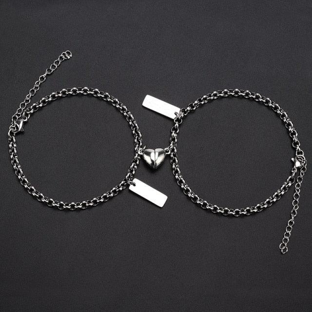 Women Cute Heart Magnet Couple Bracelet Charm Jewelry Stainless Steel Chain Bracelets Magnetic Bracelets For Couples Matching Bracelets Promise Bracelet Stainless Steel Chain For Women Men