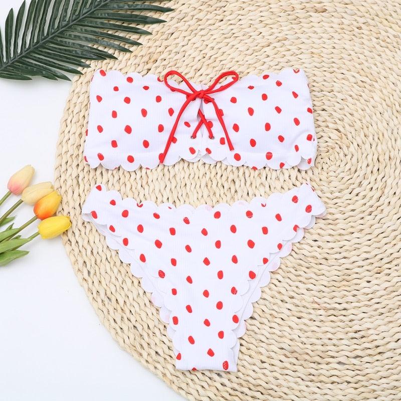 Women Dot Bikini Women Two Piece Swimsuit Women's Bikini Set Swimsuit Micro Strapless 2 Piece Bathing Suit Tie Side Bikini Bottoms Push Up Swimwear Bathing Suit Beach Wear Swimming Suit