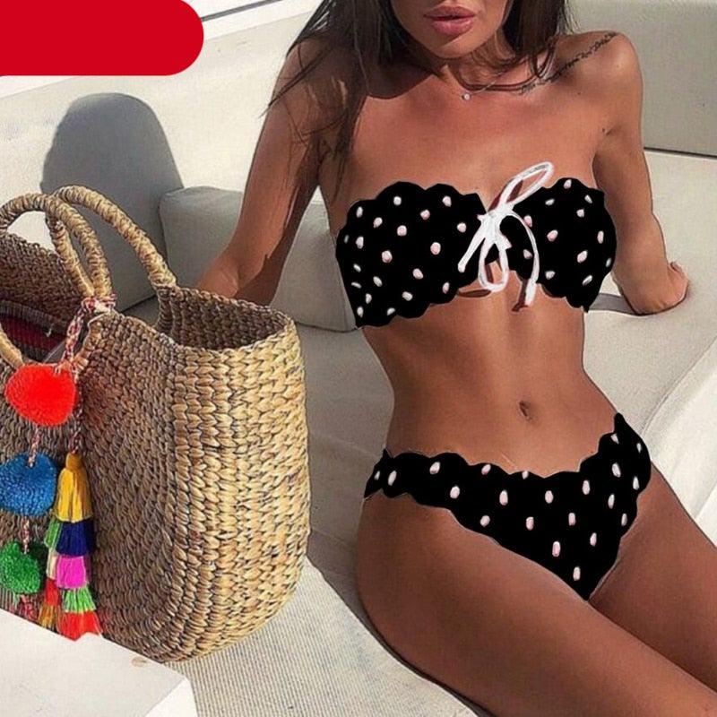 Women Dot Bikini Women Two Piece Swimsuit Women's Bikini Set Swimsuit Micro Strapless 2 Piece Bathing Suit Tie Side Bikini Bottoms Push Up Swimwear Bathing Suit Beach Wear Swimming Suit