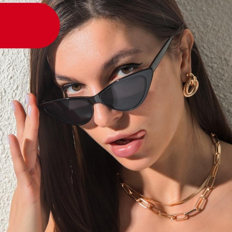 Women Elegant Black Summer Sunglasses Stylish New Popular Cat Eye Design Sunglasses For Woman New Small Eyewear Shades For Women Retro Summer Design Glasses