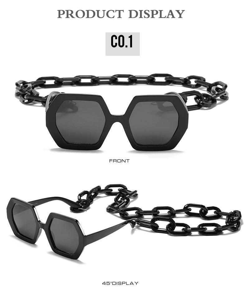 Women Elegant Design Sunglasses Stylish Fashionable Square Shape Sunglasses For Women Latest Unique Chain Style Sun Glasses For Female New Different Shades Large Frame Eyewear