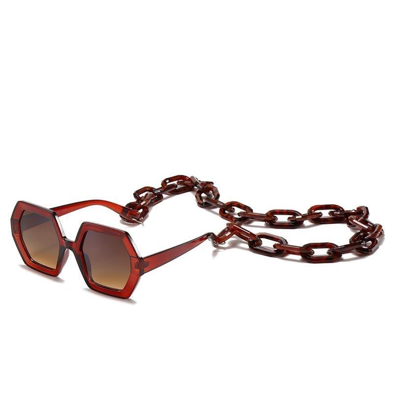 Women Elegant Design Sunglasses Stylish Fashionable Square Shape Sunglasses For Women Latest Unique Chain Style Sun Glasses For Female New Different Shades Large Frame Eyewear