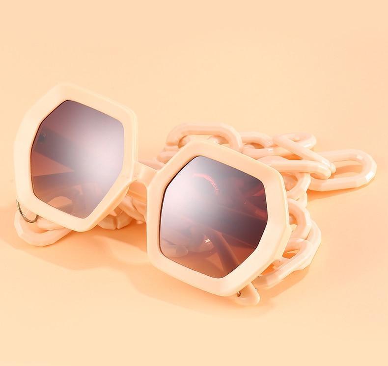 Women Elegant Design Sunglasses Stylish Fashionable Square Shape Sunglasses For Women Latest Unique Chain Style Sun Glasses For Female New Different Shades Large Frame Eyewear