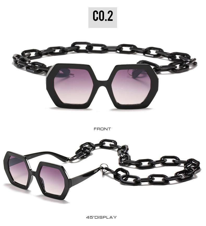 Women Elegant Design Sunglasses Stylish Fashionable Square Shape Sunglasses For Women Latest Unique Chain Style Sun Glasses For Female New Different Shades Large Frame Eyewear