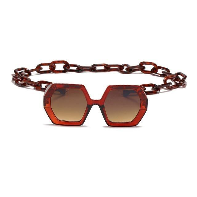 Women Elegant Design Sunglasses Stylish Fashionable Square Shape Sunglasses For Women Latest Unique Chain Style Sun Glasses For Female New Different Shades Large Frame Eyewear