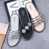 Women Fashion Silver High Quality Anti Skid Beach Sandals Lady Casual Golden Crystal Summer Home Sandals Women's T-Strap Thong Crystal Rhinestone Glitter Stretch Flat Sandal