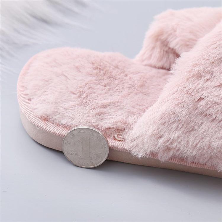 Women Fashion Warm Fluffy Slippers Cozy Faux Fur Cross Indoor Floor Slides Flat Soft Furry Flip Flops Cross Band Soft Plush Cozy House Shoes Furry Open Toe Indoor Outdoor Slip On Warm Breathable Anti-Skid Sole