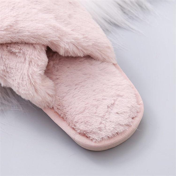 Women Fashion Warm Fluffy Slippers Cozy Faux Fur Cross Indoor Floor Slides Flat Soft Furry Flip Flops Cross Band Soft Plush Cozy House Shoes Furry Open Toe Indoor Outdoor Slip On Warm Breathable Anti-Skid Sole