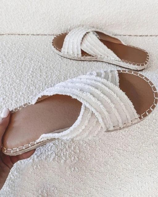 Women Flat Flip Flops New Open Toe Summer Beach Shoes Casual Slides Cross Design Sandals Knotted Flat Footbed Sandals For Ladies Open Toe Casual Summer Slide Sandals