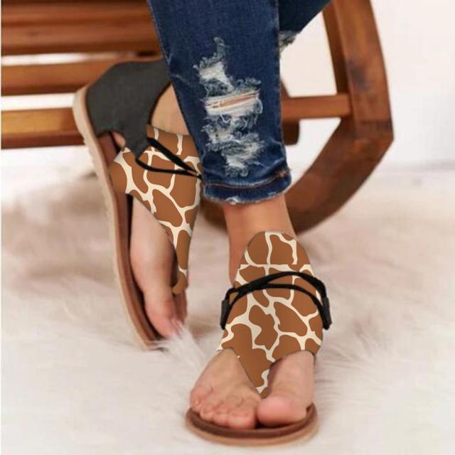 Women Flat Sandals Leopard Snake Print Summer Shoes Beach Leather Sandals Retro Flip Flops Slippers Women Casual Summer Flat Sandal Open Toe Beach Back Zipper T-Strap Outdoor Sandals