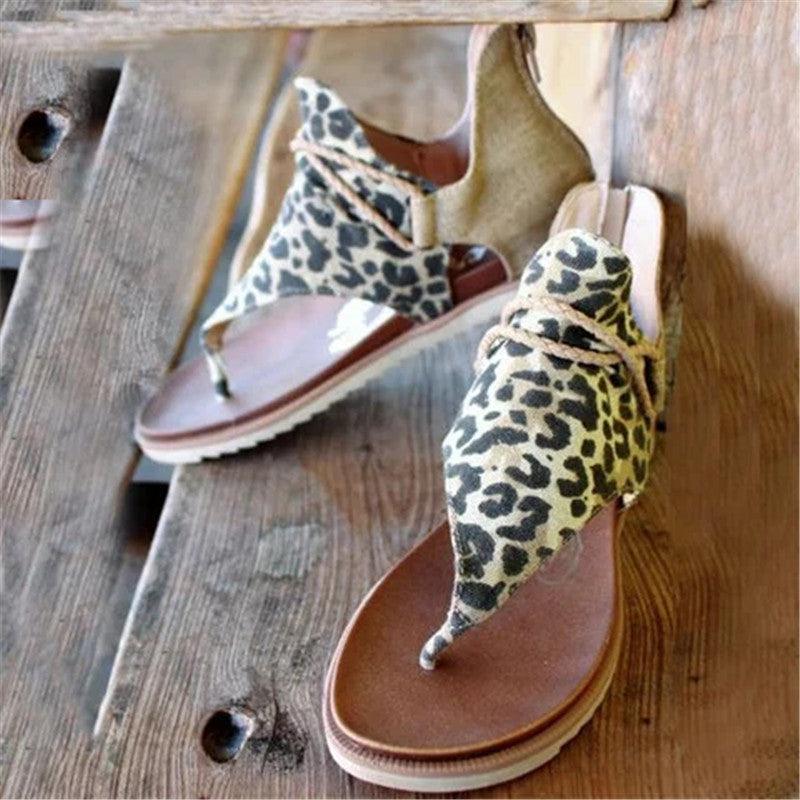 Women Flat Sandals Leopard Snake Print Summer Shoes Beach Leather Sandals Retro Flip Flops Slippers Women Casual Summer Flat Sandal Open Toe Beach Back Zipper T-Strap Outdoor Sandals