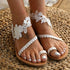 Women Flat Shoes Summer Bohemian Sandal Lace Straps Floral Style Sandal White Beach Shoes Clip Toe Casual Lace Floral Beach Flip Flop Comfy Shoes Summer Elegant Toe Ring Sandals