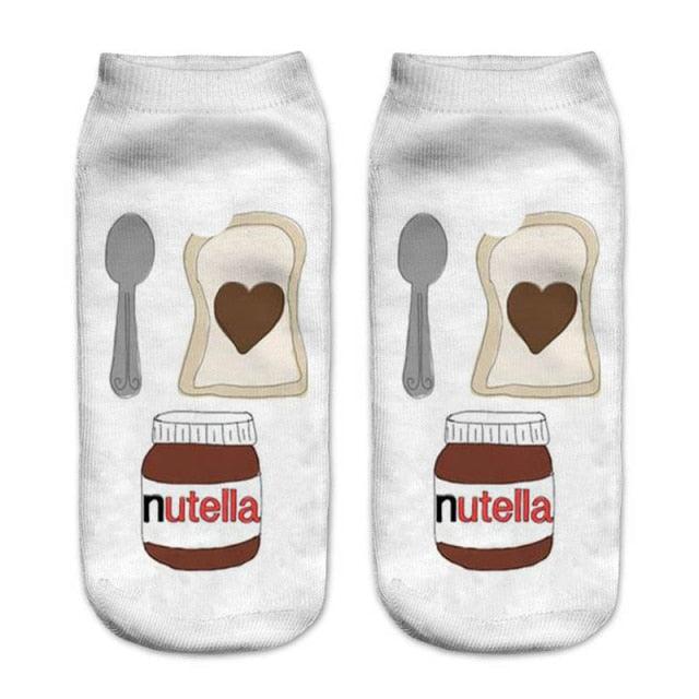 Women Funny Cute 3D Print Foods White Nutella Character Socks Unisex Happy Breathable Cotton Cartoon Donuts Biscuit Dessert Gift Socks For Men And Women