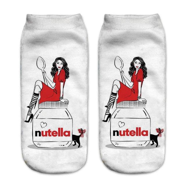 Women Funny Cute 3D Print Foods White Nutella Character Socks Unisex Happy Breathable Cotton Cartoon Donuts Biscuit Dessert Gift Socks For Men And Women