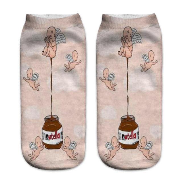 Women Funny Cute 3D Print Foods White Nutella Character Socks Unisex Happy Breathable Cotton Cartoon Donuts Biscuit Dessert Gift Socks For Men And Women