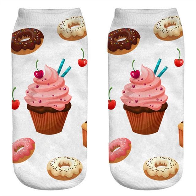 Women Funny Cute 3D Print Foods White Nutella Character Socks Unisex Happy Breathable Cotton Cartoon Donuts Biscuit Dessert Gift Socks For Men And Women