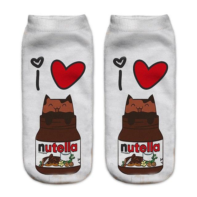 Women Funny Cute 3D Print Foods White Nutella Character Socks Unisex Happy Breathable Cotton Cartoon Donuts Biscuit Dessert Gift Socks For Men And Women