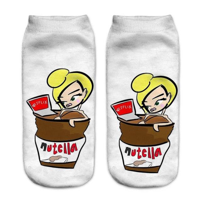 Women Funny Cute 3D Print Foods White Nutella Character Socks Unisex Happy Breathable Cotton Cartoon Donuts Biscuit Dessert Gift Socks For Men And Women