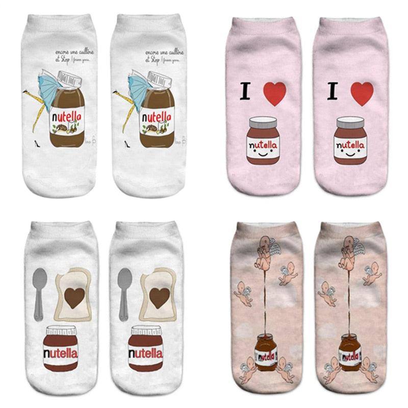 Women Funny Cute 3D Print Foods White Nutella Character Socks Unisex Happy Breathable Cotton Cartoon Donuts Biscuit Dessert Gift Socks For Men And Women