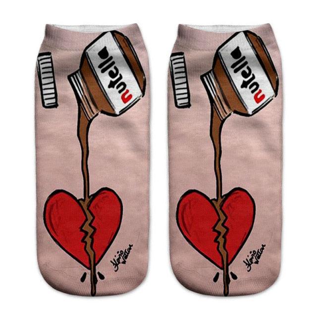 Women Funny Cute 3D Print Foods White Nutella Character Socks Unisex Happy Breathable Cotton Cartoon Donuts Biscuit Dessert Gift Socks For Men And Women