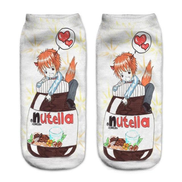 Women Funny Cute 3D Print Foods White Nutella Character Socks Unisex Happy Breathable Cotton Cartoon Donuts Biscuit Dessert Gift Socks For Men And Women