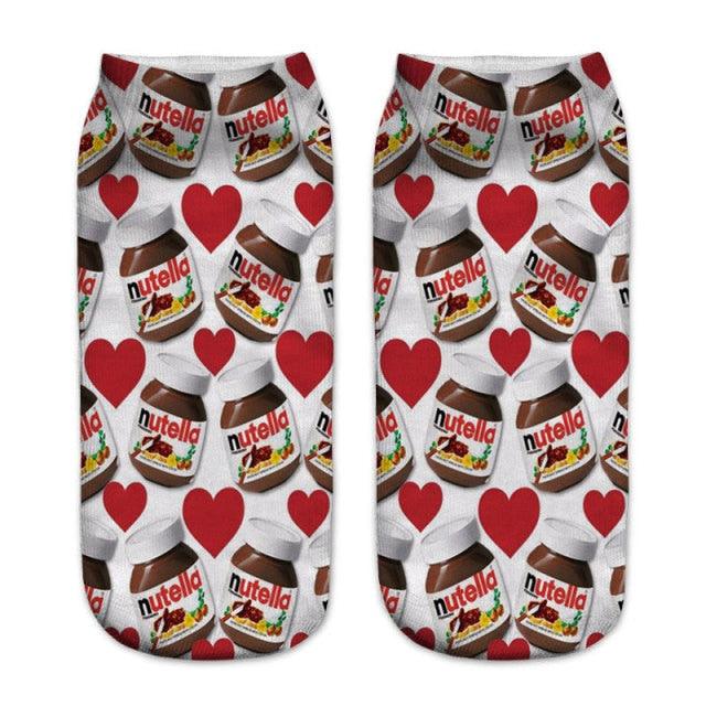 Women Funny Cute 3D Print Foods White Nutella Character Socks Unisex Happy Breathable Cotton Cartoon Donuts Biscuit Dessert Gift Socks For Men And Women