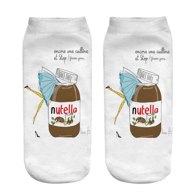 Women Funny Cute 3D Print Foods White Nutella Character Socks Unisex Happy Breathable Cotton Cartoon Donuts Biscuit Dessert Gift Socks For Men And Women