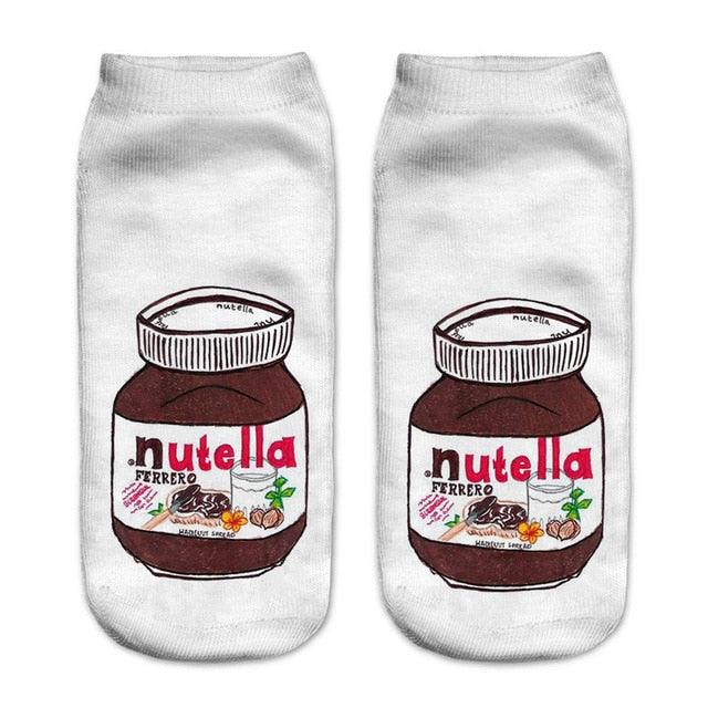 Women Funny Cute 3D Print Foods White Nutella Character Socks Unisex Happy Breathable Cotton Cartoon Donuts Biscuit Dessert Gift Socks For Men And Women