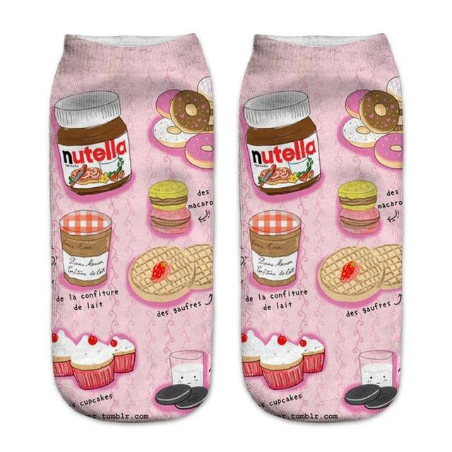 Women Funny Cute 3D Print Foods White Nutella Character Socks Unisex Happy Breathable Cotton Cartoon Donuts Biscuit Dessert Gift Socks For Men And Women