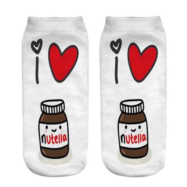 Women Funny Cute 3D Print Foods White Nutella Character Socks Unisex Happy Breathable Cotton Cartoon Donuts Biscuit Dessert Gift Socks For Men And Women