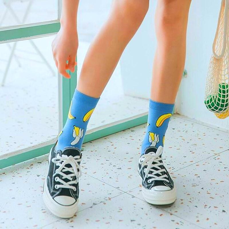 Women Funny Socks Spring Autumn Cartoon Socks Avocado Lemon Watermelon Peach Strawberry Banana Casual Socks Combed Out Of Cotton Soft Socks For Men And Women