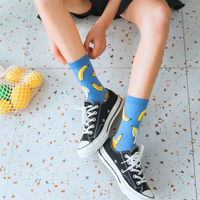 Women Funny Socks Spring Autumn Cartoon Socks Avocado Lemon Watermelon Peach Strawberry Banana Casual Socks Combed Out Of Cotton Soft Socks For Men And Women